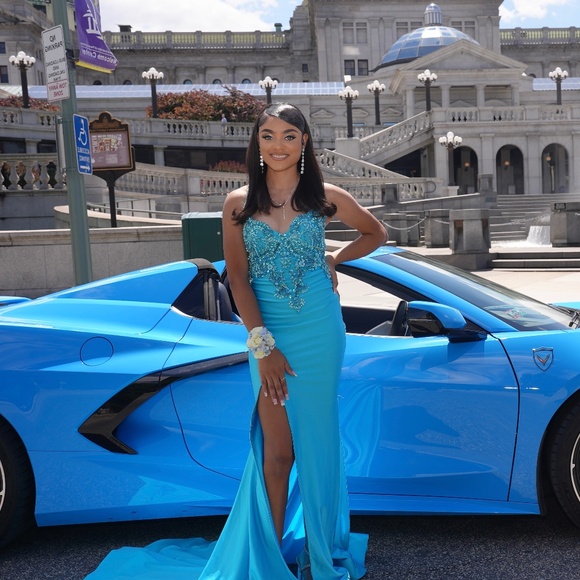 Aqua blue Prom Dress Custom made - Picture 1 of 2